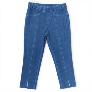 Isaac Mizrahi Live Pull On Denim Pants 10P Petite Blue Stretch Ankle Split Leg